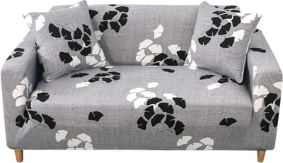Moderne Rekbare Sofa Hoes voor 1/2/3/4 Zits Bank - Antislip, Elastische Bescherming, Grijs met Esdoornblad (141-180 cm)