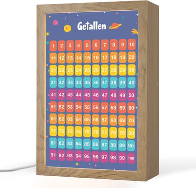 Nachtlampje 20x30 cm - Kinder lampje - Getallen - Leren tellen voor kinderen - Getallenlijn - Cijfers - Ruimte - Tafellamp kinderkamer - Slaapkamer lamp - Bedlamp kinderen - Kinderlampje stopcontact - Wandlamp babykamer - Nachtlampjes