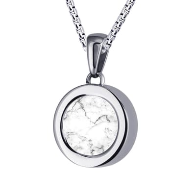 Quiges 12mm Mini Munt Hanger Zilverkleurig RVS Glans met Natuursteen Wit Munt en Ketting Ankerketting 42-46cm - SLSHS417