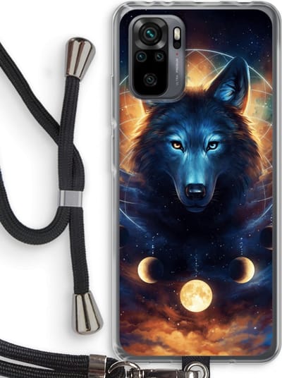 Case Company® - Hoesje met koord geschikt voor Xiaomi Redmi Note 10 Pro hoesje met Koord - Wolf Dreamcatcher - Telefoonhoesje met Zwart Koord - Bescherming aan alle Kanten en Over de Schermrand