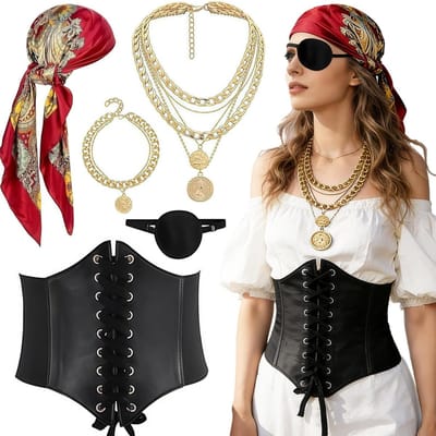Piratenkostuum Accessoireset voor Vrouwen - Middeleeuwse Gothic Piratenaccessoires voor Carnaval en Feestjes