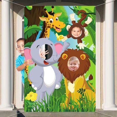 Dailygoods- Foto Prop Grappige Jungle Dieren - Achtergrond Banner