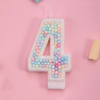 DW4Trading Verjaardagskaars 4 Balletjes met Pastelkeuren - Cijfer-kaars - Taartversiering