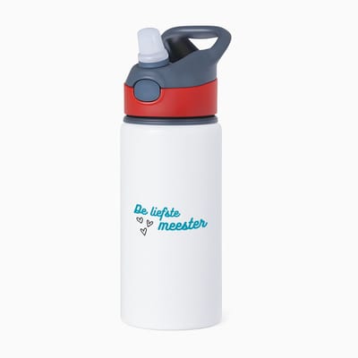 Hacebo® - de liefste meester waterfles met rietje rood - Meester - voor de liefste meester - meester - verjaardagscadeau - verjaardag - cadeau - afscheidscadeau - geschenk - leuke cadeau - kado - gift - meesterdag - water fles - 650ML