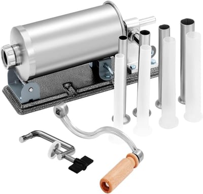 QIN® Worstenvuller - Worstenmaker - Worstmaker - Worstmachine - Worstenvul Machine - Buis in 8 Maten - 17x35x16cm - Zilver - 17cm x 35cm x 16cm