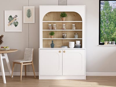 Vente-unique Keukenbuffet met 2 deuren en 4 nissen in MDF - Wit en licht naturel - ANZILA