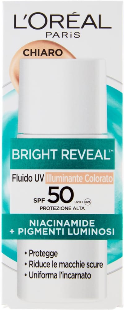 L'Oréal Paris Bright Reveal Fluido UV Illuminante Colorato SPF50 Chiaro 50 ml