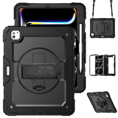 Accezz Tablet Hoes - Geschikt voor Apple iPad Pro 13 (2025) M5 / Pro 13 (2024) M4 - Backcover Shoulder Strap - Zwart