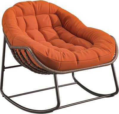 Rotan Schommelstoel - Buitenschommelstoel Tuinstoel - Ontspannen Buiten - Gevoerd Kussen - M - Oranje