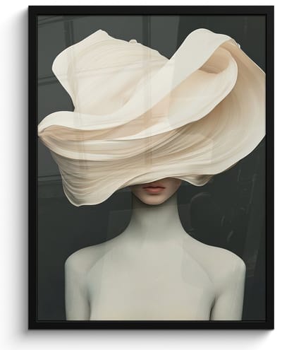 Poster in lijst - Fotolijst 50x70 cm - Posters - Vrouw - Beige - hoed - Posterlijst zwart - Decoratie - Wanddecoratie woonkamer - Muurdecoratie slaapkamer