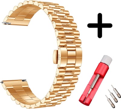 Strap-it bandje staal Presidential rosé goud + toolkit - geschikt voor Samsung Galaxy Watch 3 45mm / Galaxy Watch 1 46mm / Gear S3