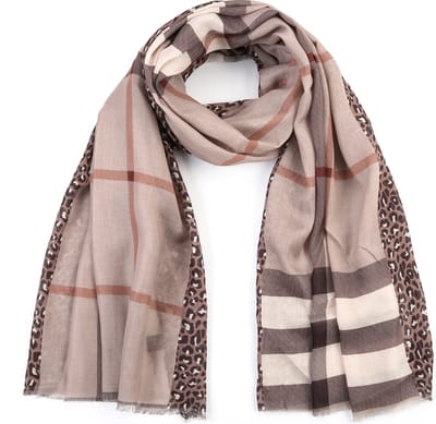 Sunset Fashion - Damessjaal met klassiek patroon en panterprint - Beige