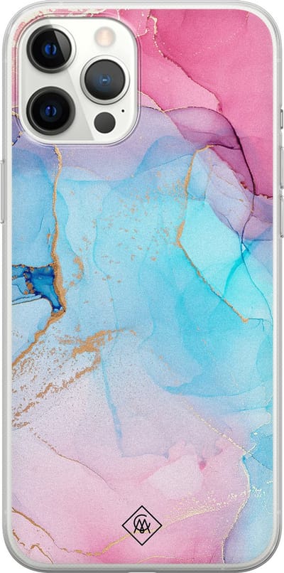 Casimoda® hoesje - Geschikt voor iPhone 12 Pro Max - Marmer blauw roze - Siliconen/TPU telefoonhoesje - Backcover - Marmer - Multi