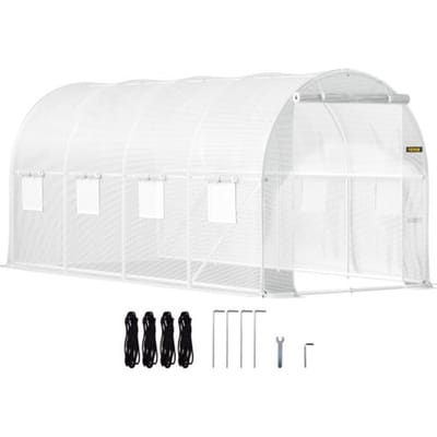 VEVOR Overspannen Dakkas, 4,6 x 2,1 x 2,1 m Foliekas, Gegalvaniseerd Stalen Frame en PE Dekzeil Kastunnel, Waterdicht UV-bestendig Tomatenkas, Inlooptunnelkas voor het Kweken van Groentenbloemen, Wit