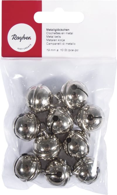 Rayher Hobby Belletjes - 10x - metaal - zilver - met oog - 19 mm - Kersmuts belletjes - Kattenbellen