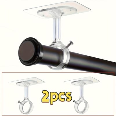2 stuks Plafondgordijnroede Beugels Zonder Boren, Heavy-Duty Zelfklevend, Verstelbare Gordijnroede Houder, voor Kledingkast en Slaapkamer 2pcs