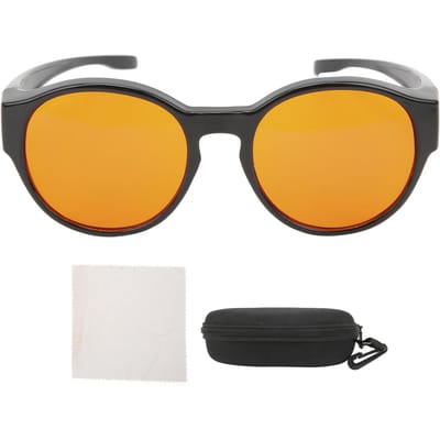 Anti Blauw Licht Computerbril Past Over Bril op Sterkte Amber Oranje Glazen Ronde Montuur orange