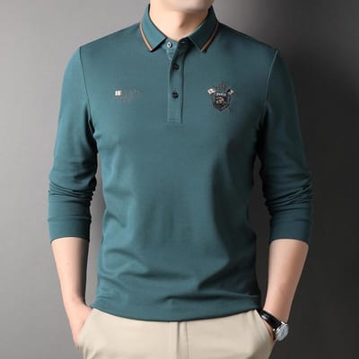 Lente Nieuwe Heren Effen Kleur Revers Poloshirt Lange Mouwen Mode Casual Recht Middenleeftijd T-shirt XXXL gray