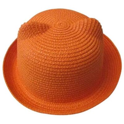 Mistdawn Charmante Kinderen Jongens Meisjes Strooien Hoed Kattenoren Duivelshoorns Bowler Derby Pet Zomer Strand Zon Hoed orange