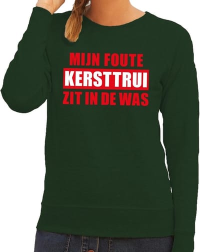 Bellatio Decorations Foute kersttrui - sweater - groen - Mijn Foute Kersttrui Zit In De Was - voor dames XS