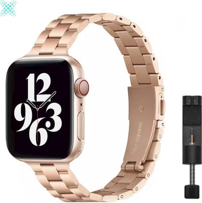 MY PROTECT - Luxe Metalen Slim Bandje - Geschikt Voor Apple Watch Bandje - Series 1/2/3/4/5/6/7/8/9/10/SE - 38mm - 40mm - 41mm - 42mm - Rosé