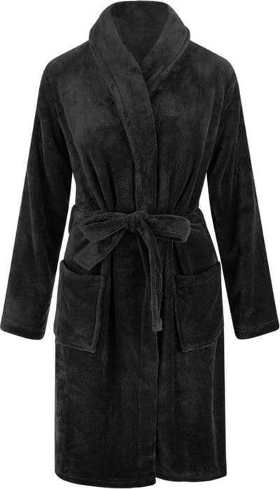 Kinderbadjas - zwart - kinder badjas fleece - meisjes & jongens - ochtendjas- maat 164/176