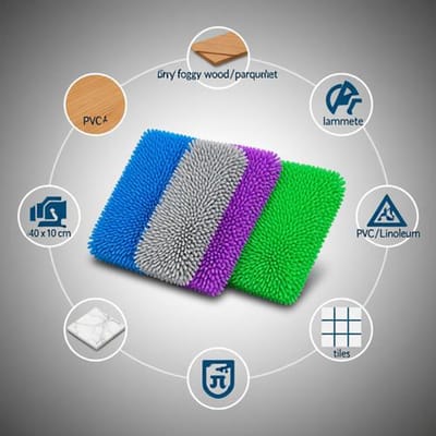 4x Microvezel chenille vloerwisserhoes - vervangende poetsdoek voor dweil - blauw/grijs/paars/groen - 40 x 10 cm