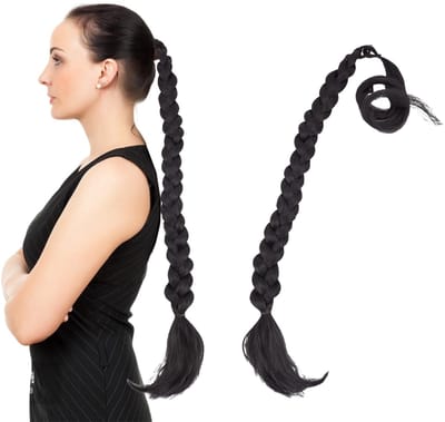 Dailygoods- Paardenstaartverlenging 80 cm - Zwarte Vlecht - Hittebestendig Kunsthaar - Zacht en Soepel - Gemakkelijk te Kammen - Trekkoord - Haarverlenging