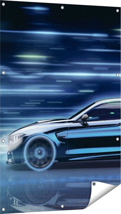 Gards Tuinposter Zwarte Sportwagen Auto - 80x120 cm - Tuindoek - Tuindecoratie - Wanddecoratie buiten - Tuinschilderij