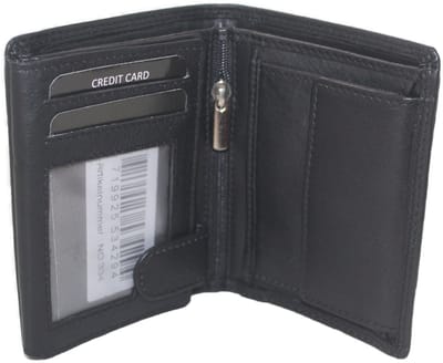 Oi zwarte leren billfold hoog model middelgroot / medium formaat herenportemonnee / compacte beurs met 2 ruime zichtvensters / RFID SAFE / zwart leer / 334