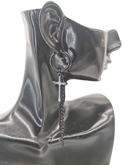 -HEREN -RVS OORRINGEN - ZWART - KRUIS EN -KETTING MET KRUISJE - FESTIVAL.