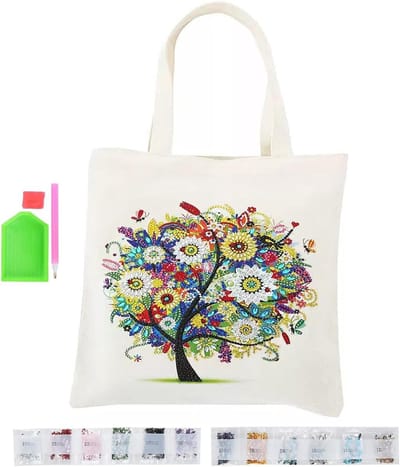 DIY Diamond Painting draagtas voor diamantschilderen en kruissteek - witte boodschappentas