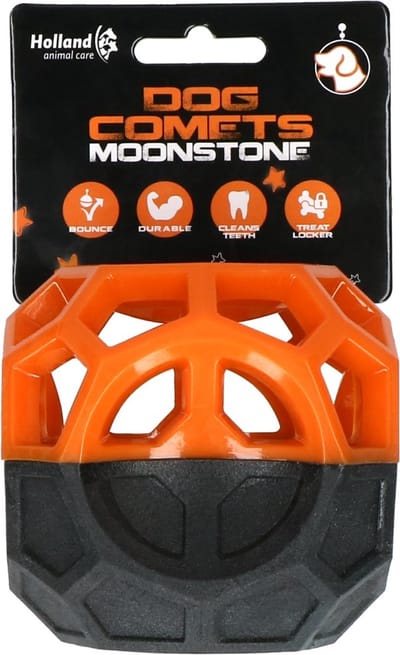 Dog Comets Snackbal - Traktatie kubus - 9 x 10 x 9 cm - Hondenspeelgoed - Intelligentie speelgoed - Stuiterend - Met pieper - Rubber - Oranje/Zwart