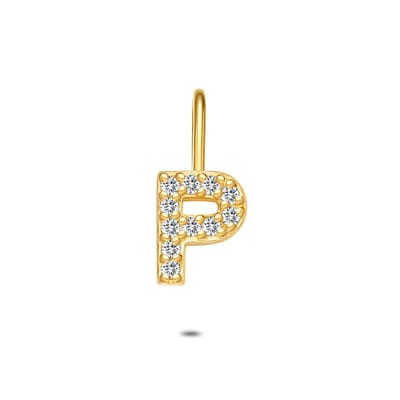 Twice As Nice Hanger in 18kt verguld zilver, letter P met steentjes