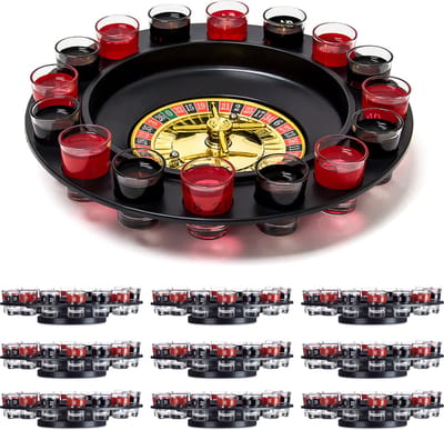 10x drankspel roulette - partyspel - shotglaasjes - alcohol roulette - draairad