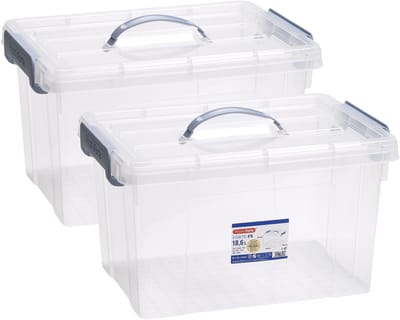Plasticforte Opslagbox AZUL serie - 2x - met deksel - transparant - 18.5 liter - 42 x 30 x 24 cm - kunststof - opbergdoos - opbergen