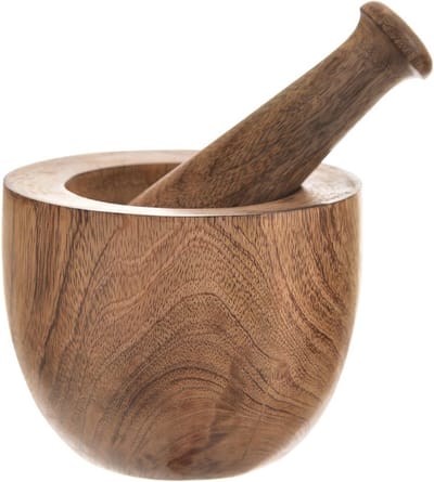 Vijzel met Stamper Houten MANGO - Kruidenvijzel - Mortel - voor Specerijen en Pesto
