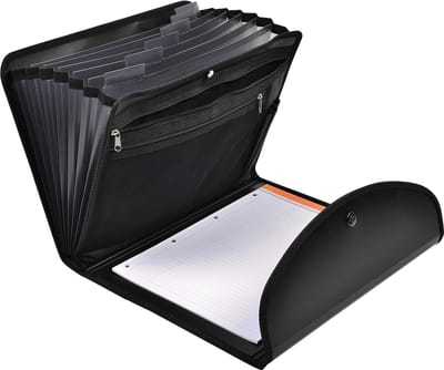 Dailygoods- Conferentiemap A4 - blokhouder/schrijfblok - 6 vakken - versterkt tabletvak - ritssluiting - 33x25,5 cm - polypropyleen - Notitieboek