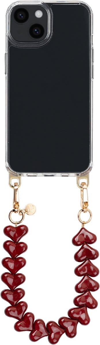 Selencia Transparant Hoesje met Haakjes inclusief Hartjes Polskoord - Geschikt voor Apple iPhone 11 - Burgundy