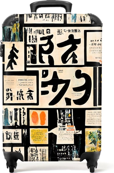 NoBoringSuitcases.com - Koffer - Japan - Krant - Vintage - Quote - Past binnen 55x40x20 cm en 55x35x25 cm - Trolley handbagage - Valiezen met wieltjes volwassenen - Reiskoffer op wielen - Rolkoffer lichtgewicht