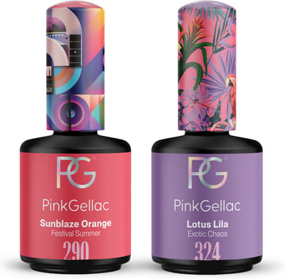 Pink Gellac Gellak Set - Manicure Set met 2 x 15ml Kleuren - 290 Sunblaze Orange - 342 Lotus Lila - Voordeelbundel Gelnagellak - Gel Nagellakset voor Thuis