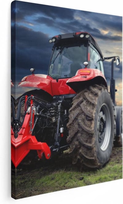 Artaza Canvas Schilderij Zonsondergang - 30x40 cm - Klein - Wanddecoratie Landschap - Muurdecoratie Tractor - Kamer Accessoires Boerderij