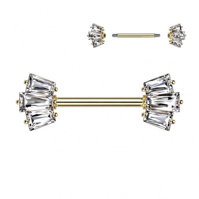 Tepelpiercing PVD 5 Baguette prong-set crown ends 1.6x14 - goud - LMPiercings