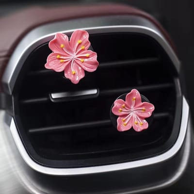 2 Pièces Clip Parfumeur de Voiture Fleur Diffuseur d'Air de Voiture avec Sortie d'Air Frais Décorations Fleur de Pêcher Brillante Fleur de Cerisier rose vif