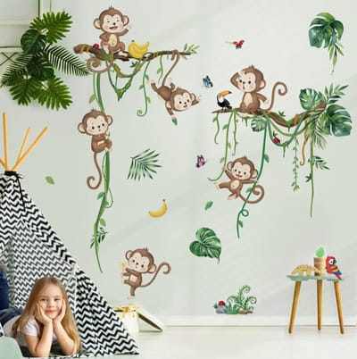 Dutchers® Muursticker - Jungle aapjes thema - Slaapkamer - Kinderkamer - Dieren