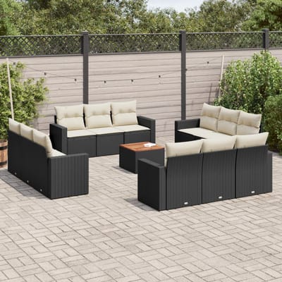 vidaXL - 13-delige - Loungeset - met - kussens - poly - rattan - zwart