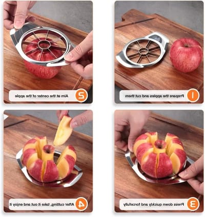 Professionele fruit snijder van roestvrij staal, appel snijder, veelzijdige keuken tool voor het snijden van fruit in 8 stukken, duurzaam en eenvoudig schoon te maken.