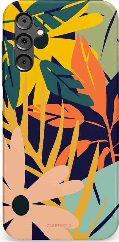 Casetastic Hoesje Geschikt voor Samsung A14 (5G/4G) - Stijlvolle Beschermende Duo-layer Case - Ruwe bloemen