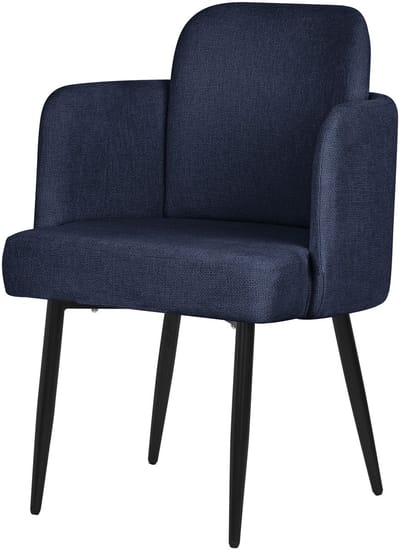 Eetkamerstoel met rugleuning & armleuning donkerblauw met metalen poten tot 120 kg ML design