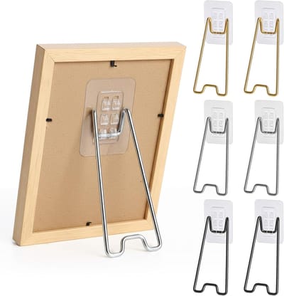 6 stuks fotolijsten, ezel, achterkant, fotolijststandaard, metaal, om te schroeven, fotolijsthouder met zelfklevende fotolijsthouder voor elke fotolijst, ezel, zwart, zilver en goud